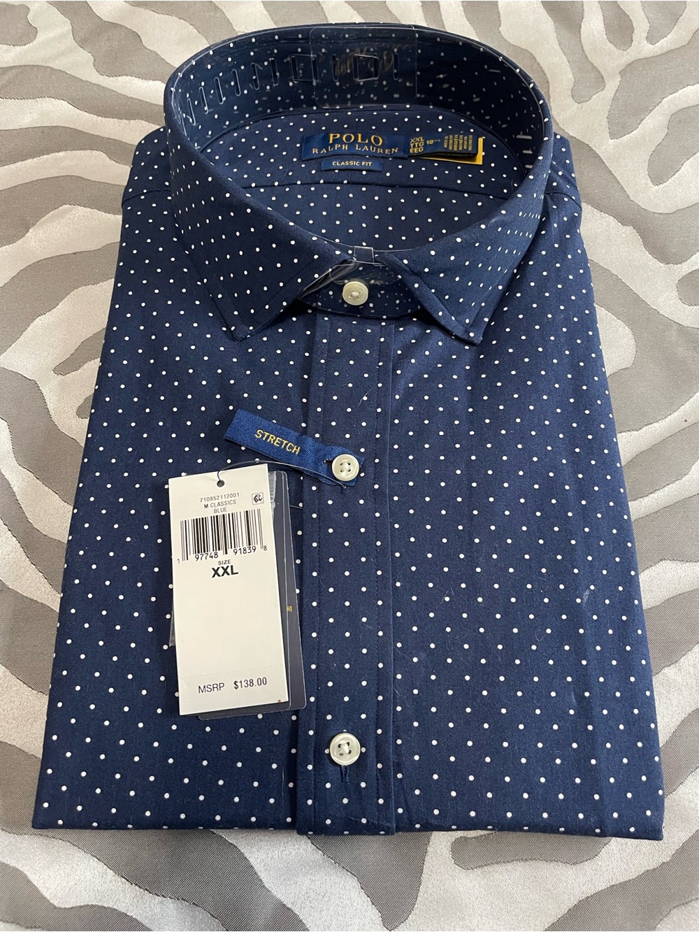 Polo by Ralph Lauren Navy with White Micro Dot Stretch Button-Down Shirt
